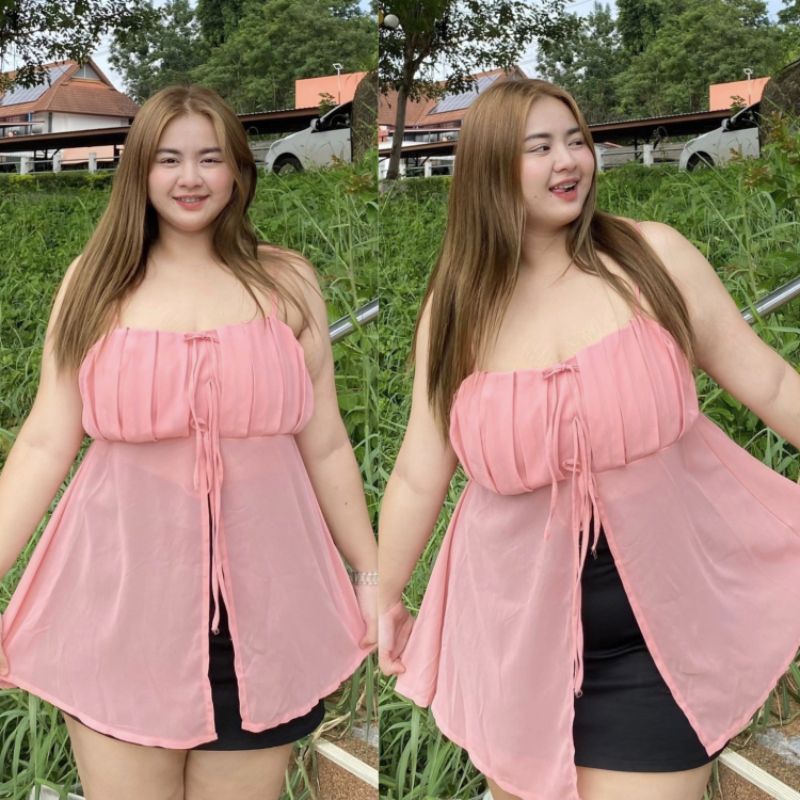 HPS เสื้อสายเดี่ยวชีฟอง ผ่าหน้า-หลัง อก 42-46" นิ้ว