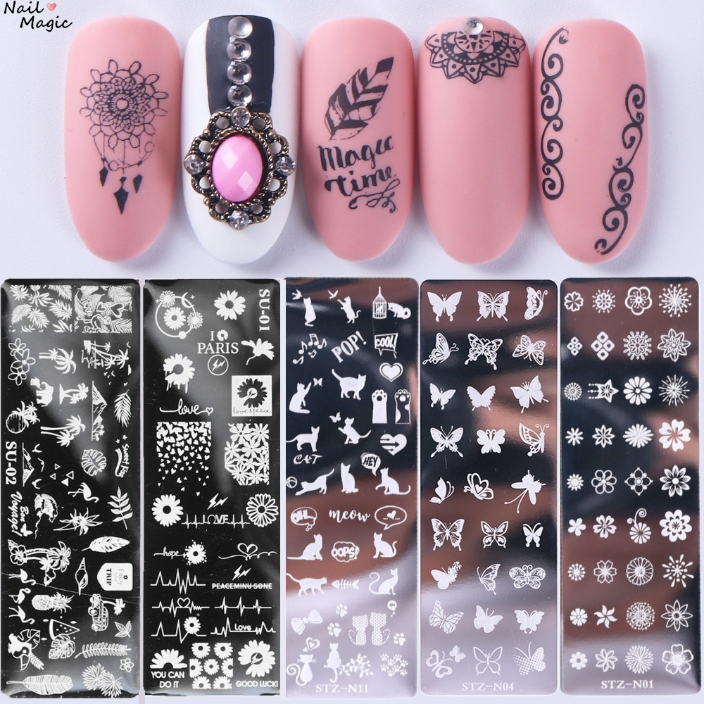 พร้อมส่ง แผ่นเพลทปั๊มลายเพ้นท์เล็บ เเผ่นเพลทปั๊มลาย แผ่นเพลต​ ปั๊มลายเล็บ​ สวยๆ เพลทลายน่ารัก