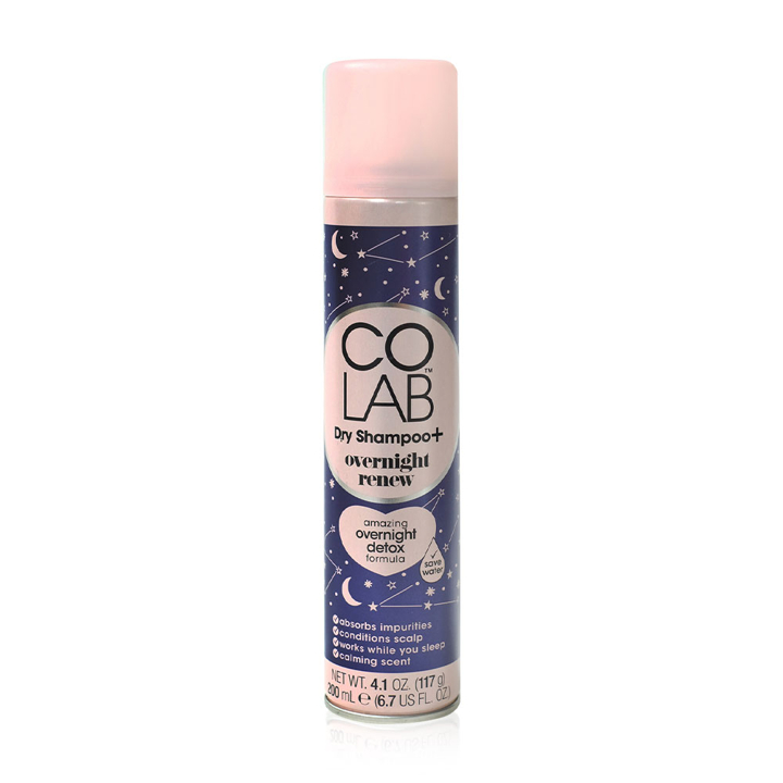 COLAB Dry Shampoo Overnight Renew 200ml. โคแล็บ ดราย แชมพู โอเวอร์ไนท์ รีนิว ช่วยฟื้นฟู ดูแลเส้นผม