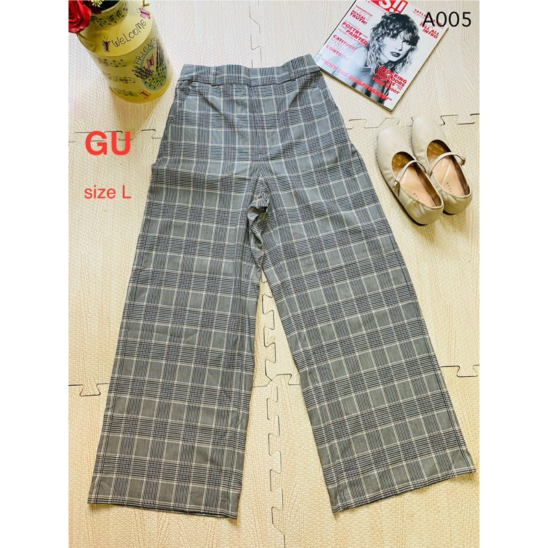 กางเกงขายาวมือสอง Gu size L เอว 28-40 นิ้ว A005 สะโพก 38 นิ้ว