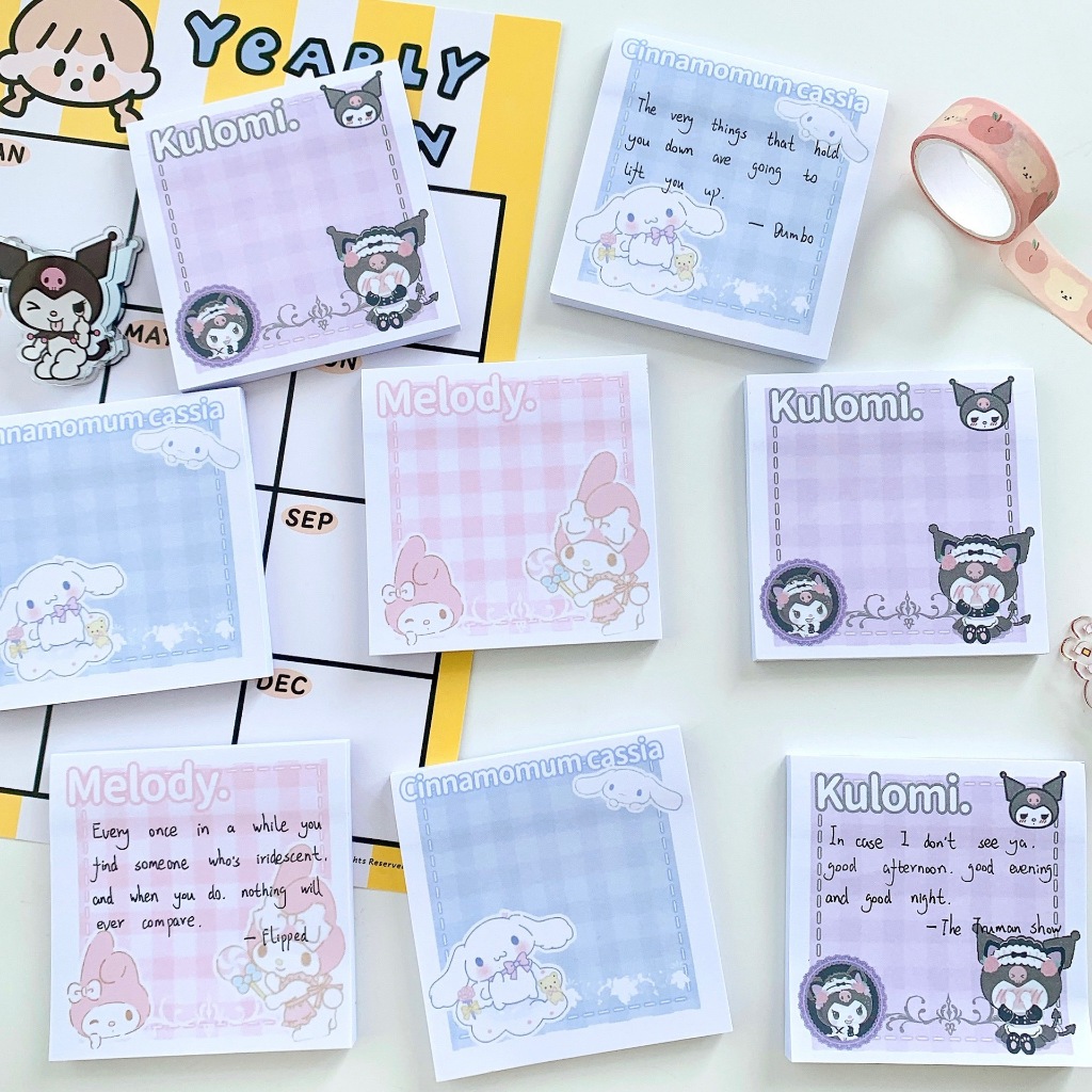 Sanrio บันทึกย่อช่วยเตือน Kuromi My Melodyโพสท์อิทลายการ์ตูน กระดาษเตือนความจำ อุปกรณ์สำนักงาน (50 แผ่น ต่อเล่ม)