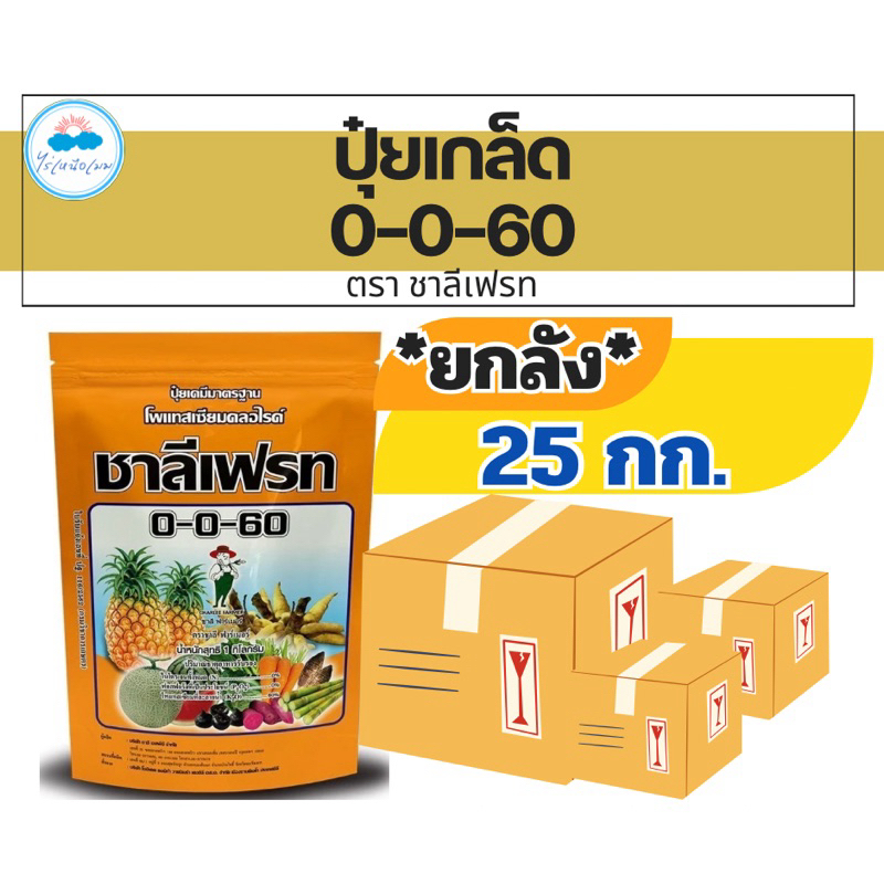 🔰 ปุ๋ยเกล็ด 0-0-60 ชาลีเฟรท ขนาด 25 กก.(ยกลัง)โพแทสเซียมคลอไรด์ เร่งผล เร่งหัว