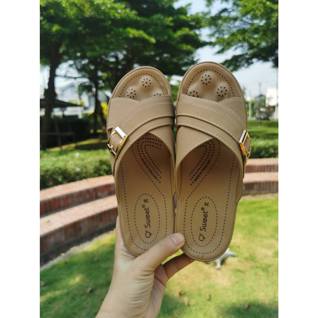 Q”Sweet รองเท้าสุขภาพผู้หญิง พื้นปุ่มนวด น้ำหนักเบานุ่มสวมใส่สบายเท้า แต่งเข็มขัด พร้อมส่งด่วน