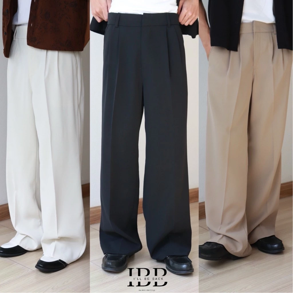 IBB STRAIGHT WIDE PLANTS กางเกงสแล็คขากระบอกใหญ่เนื้อผ้าพริ้ว