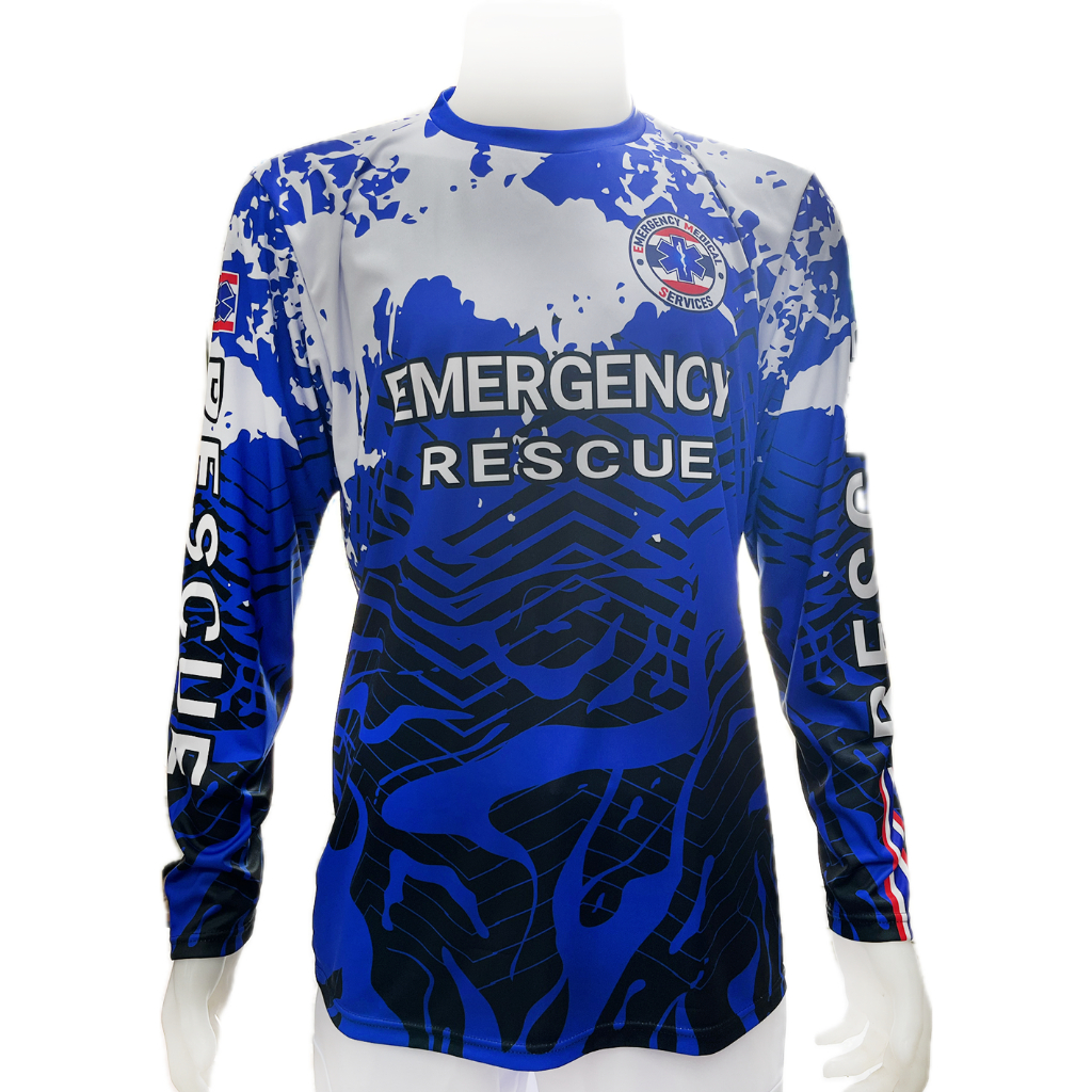 เสื้อกู้ชีพกู้ภัยพิมพ์ลายแขนยาว คอกลม LH001 Blue สีน้ำเงิน