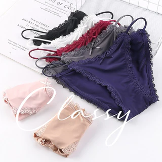 กางเกงใน บิกินี่เอวต่ำ เส้นข้างเล็ก แต่งขอบลูกไม้นิ่ม ผ้าลื่นๆใส่สบายL,XL เซ็กซี่8884