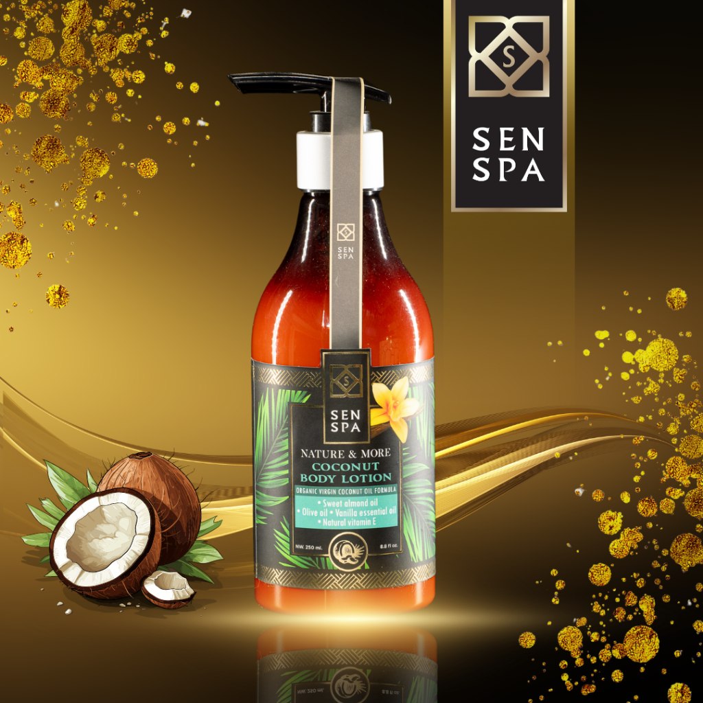 โลชั่นสปาบำรุงผิวกาย สูตรน้ำมันมะพร้าวบริสุทธิ์ กลิ่นวานิลลา SenSpa Nature and More Coconut Body Lotion เซนสปา