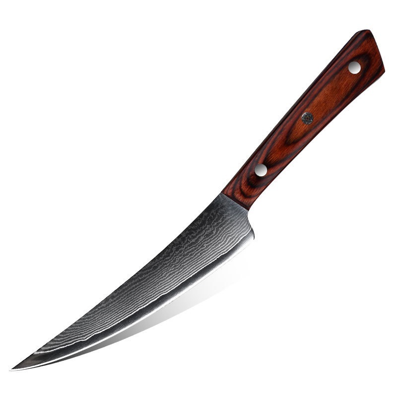 Boning Knife มีดเลาะกระดูก มีดแล่ เหล็กดามัสกัสแท้5.5นิ้วคมมีดตัดแต่งเนื้อ มีดทำครัวอุปกรณ์ทำอาหารด้ามไม้