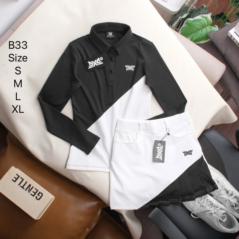 ชุดตีกอล์ฟผู้หญิง เสือแขนยาว กระโปรงมีซับในขาสั้น Set Golf FJ01