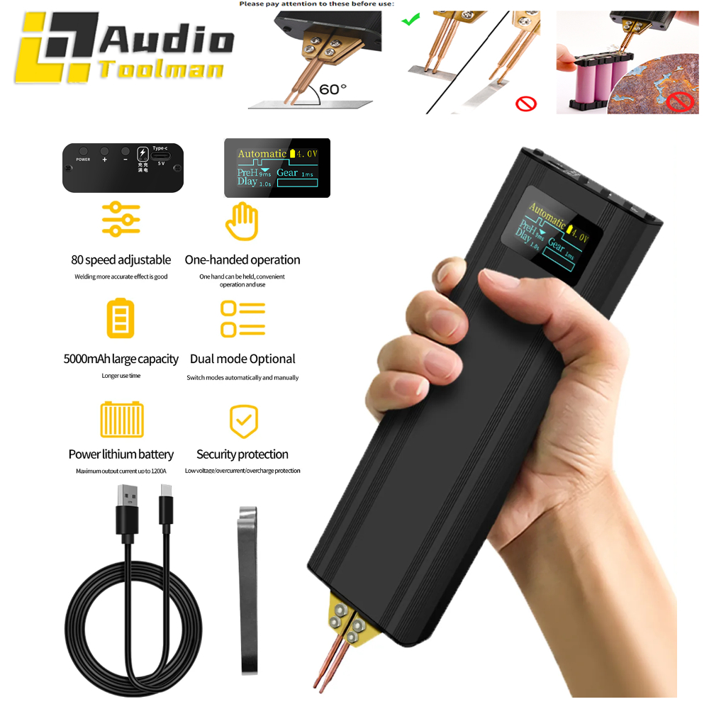 เครื่องเชื่อมจุดมือฮีโร่แบบพกพาพร้อมหน้าจอมินิ18650แบตเตอรี่ลิเธียม DIY ครบชุดของการเชื่อมไฟฟ้า-sy