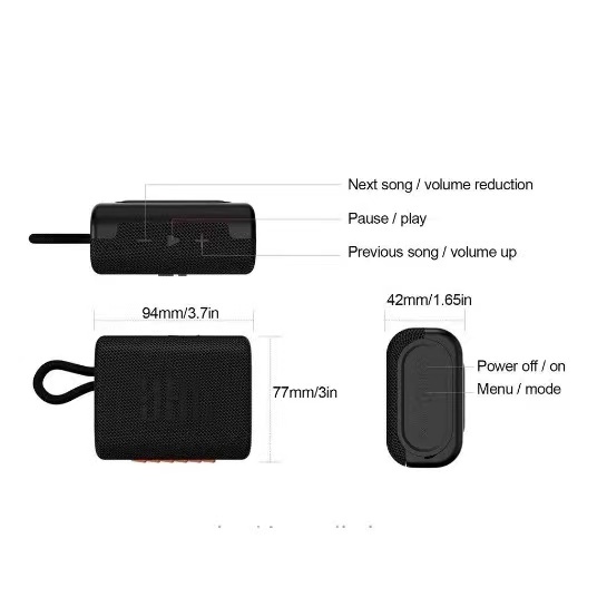 ลำโพงบลูทูธ  ลำโพงไร้สายแบบพกพากันน้ำ GO 3 Wireless Bluetooth Speaker