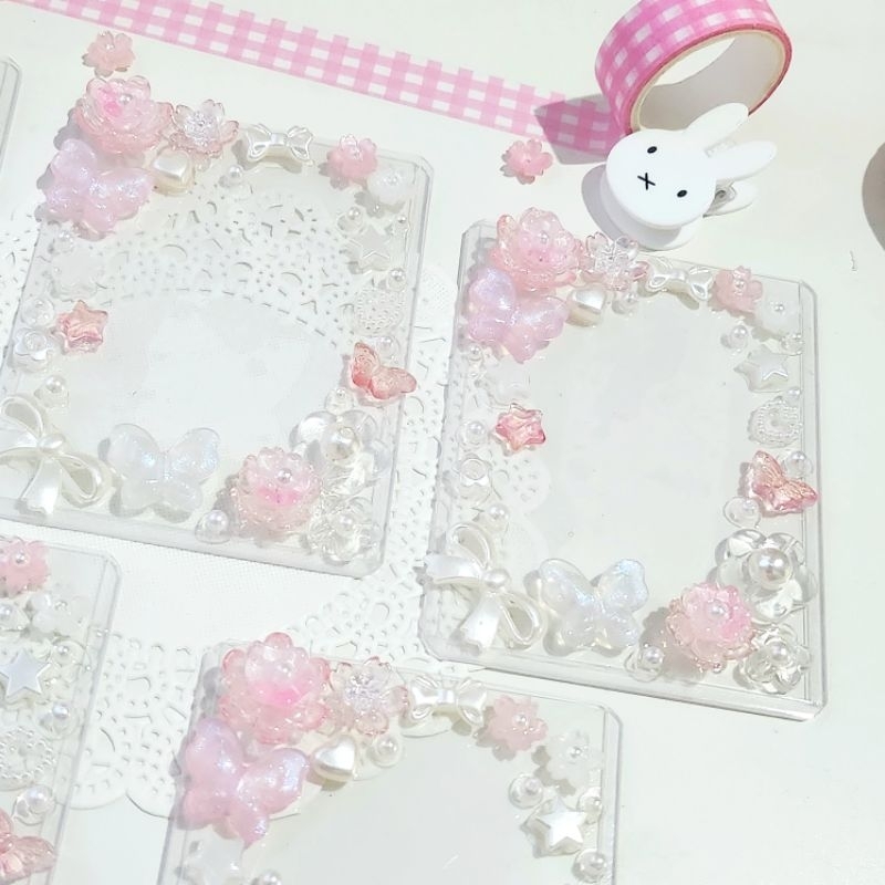 กรอบใส่การ์ด แฮนด์เมดน้องดอกไม้โทนชมพู 100% card holder handmade
