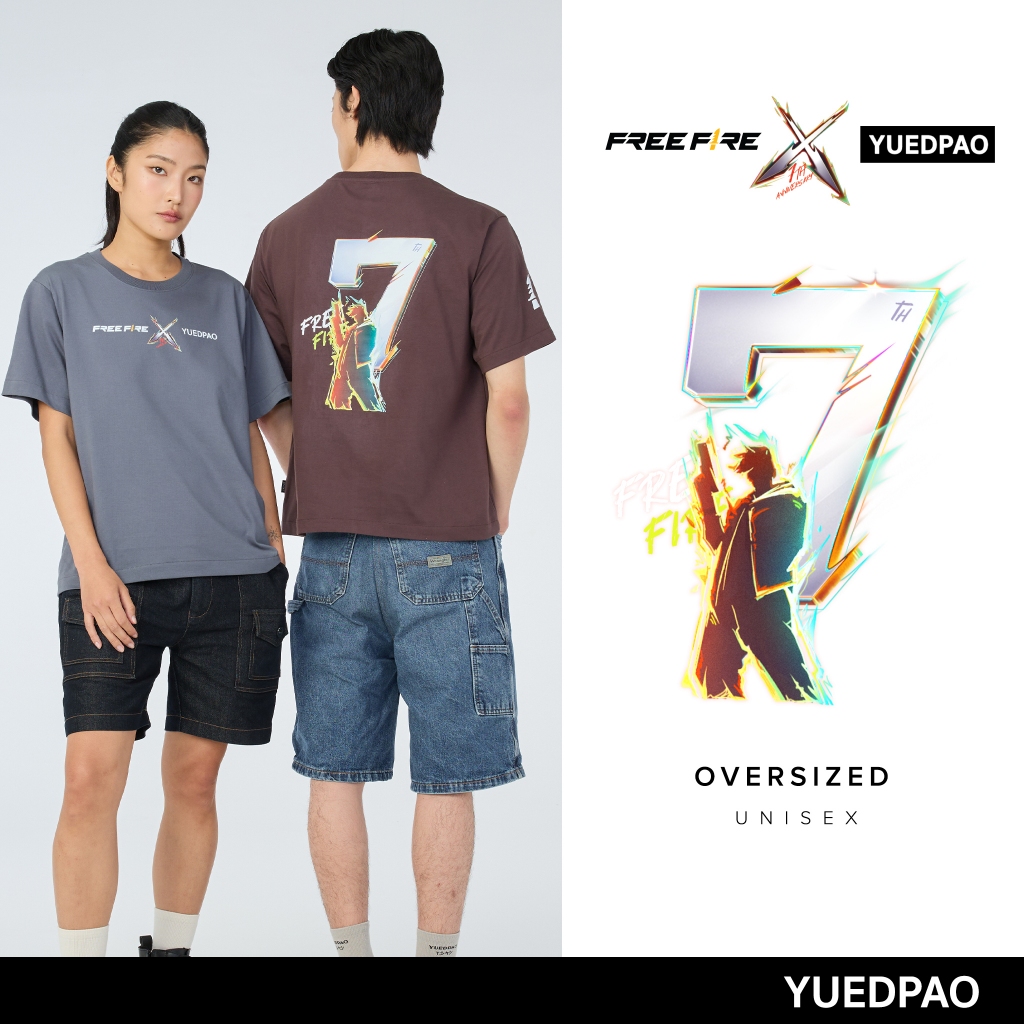 Yuedpao x Free Fire ผ้าหนาทรงสวย ยับยากรีดง่าย เสื้อยืดเปล่า โอเวอร์ไซส์ Oversize Collab Free Fire S