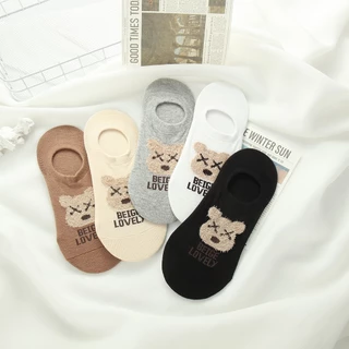 พร้อมส่ง : ถุงเท้า ข้อสั้นข้อต่ำ ซ่อนข้อ มีกันลื่น ลายน้องหมี น่ารัก เนื้อผ้านุ่ม ระบายอากาศได้ดี