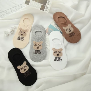 พร้อมส่ง : ถุงเท้า ข้อสั้นข้อต่ำ ซ่อนข้อ มีกันลื่น ลายน้องหมี น่ารัก เนื้อผ้านุ่ม ระบายอากาศได้ดี