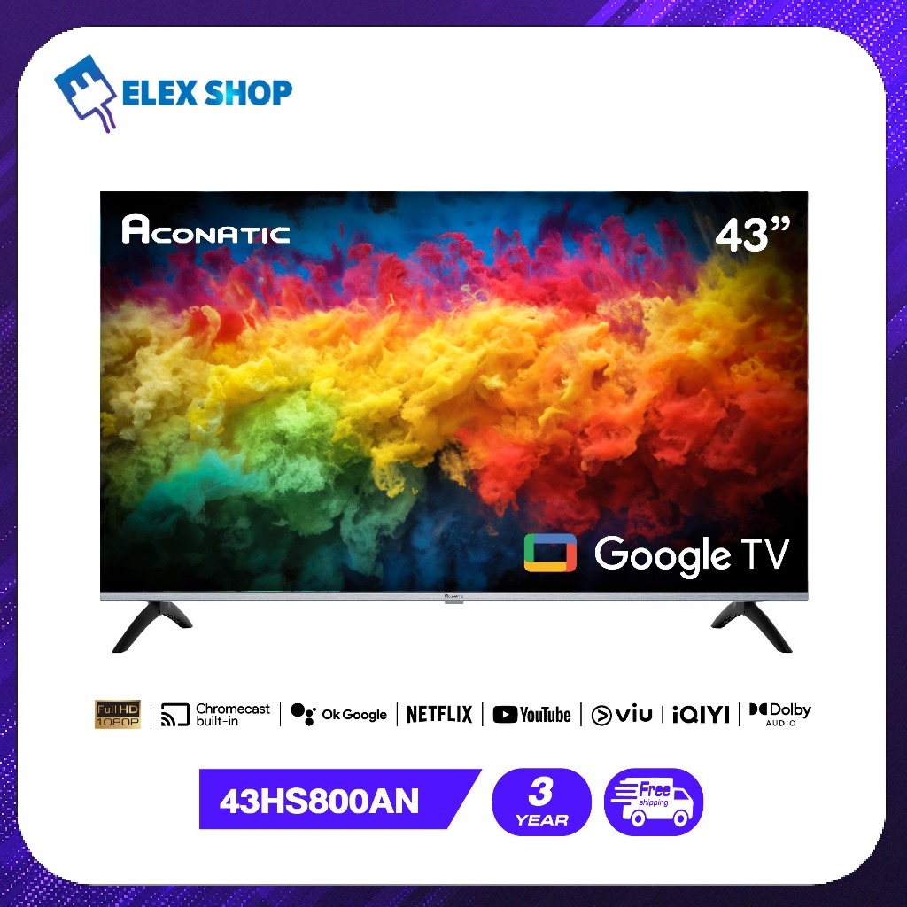 Aconatic ทีวี 43 นิ้ว LED Google TV รุ่น 43HS800AN ระบบปฏิบัติการ GoogleYoutube (รับประกัน 3 ปี)