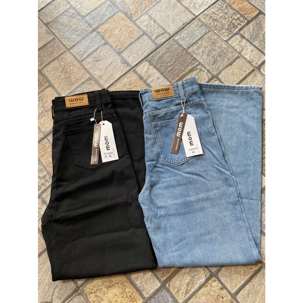 ป้าย Wow กางเกงยีนส์ ทรงกระบอกกลาง เอวสูง ผ้ายีนส์ ไม่ยืด Basic Jeans