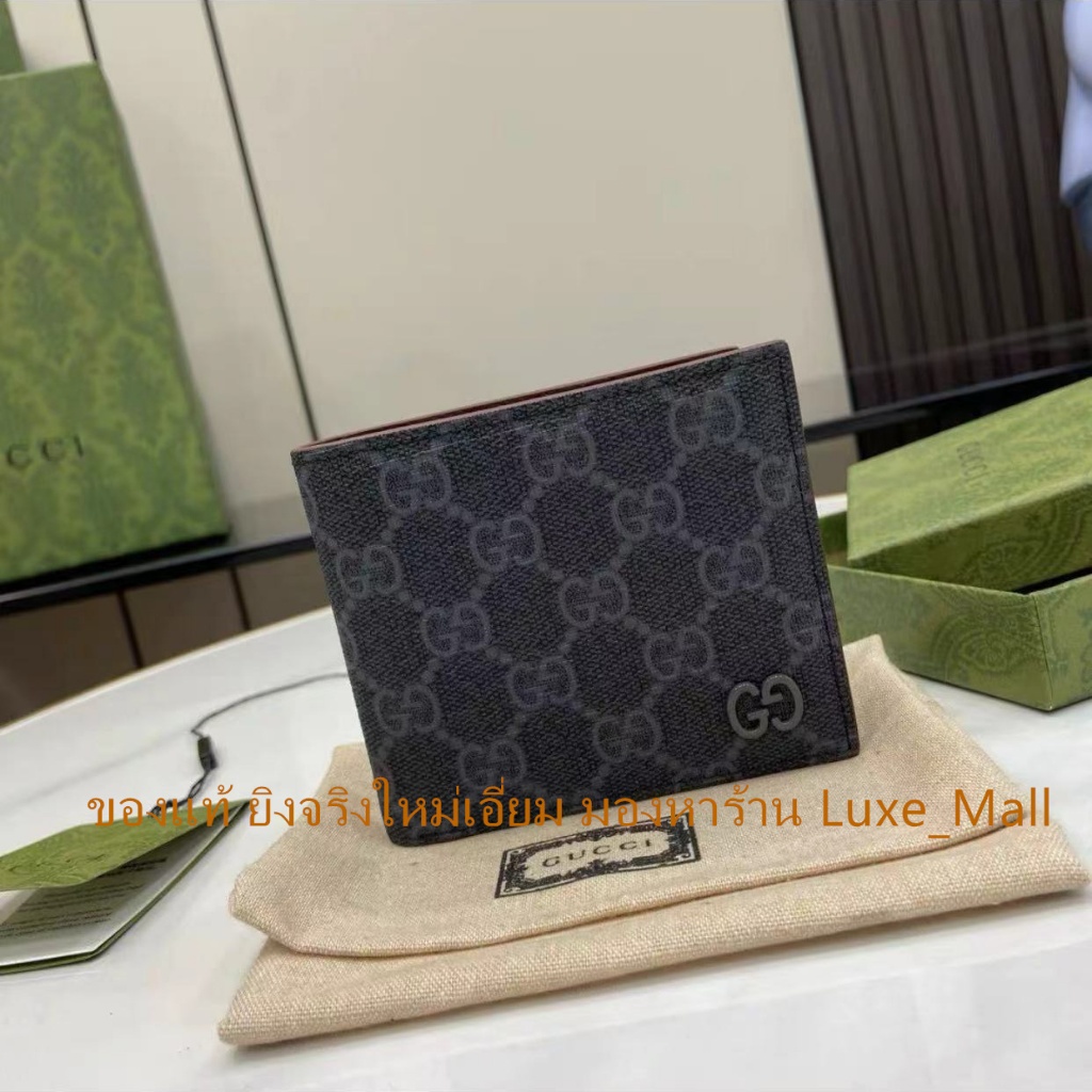 ของแท้ ยิงจริงใหม่เอี่ยม GUCCI card holder คลิปสั้น 768243 กระเป๋าสตางค์ผู้ชาย กระเป๋าสตางค์กุชชี่