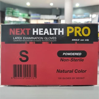 ถุงมือแพทย์ Next Health Pro แป้งน้อย มี 4 ขนาด ( XS S M L ) 1 กล่องมี 100 ชิ้น