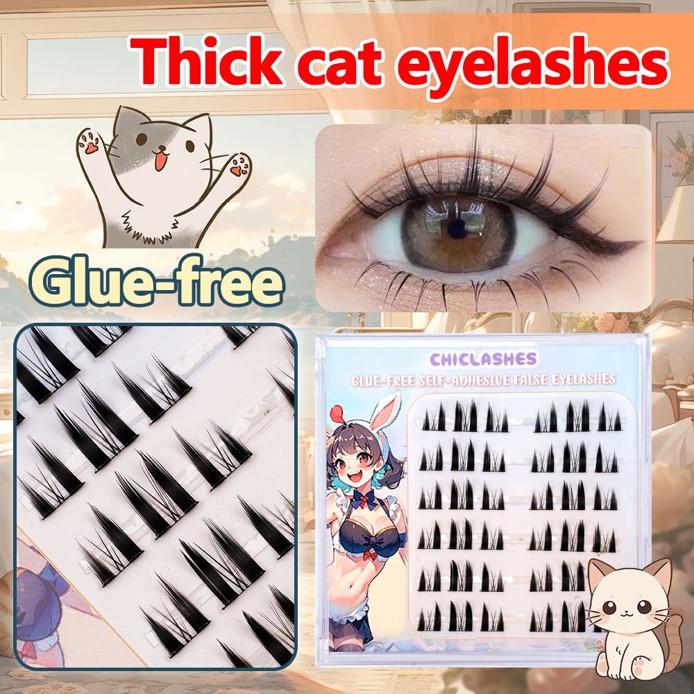 Chiclashesขนตาปลอมแบบไม่มีกาว ขนตาปลอมแบบมีกาวในตัว เจ๋งเพื่อสร้างการแต่งหน้าที่หวานและดุร้าย นำกลับมาใช้ใหมต่อขนตาช่อดอ