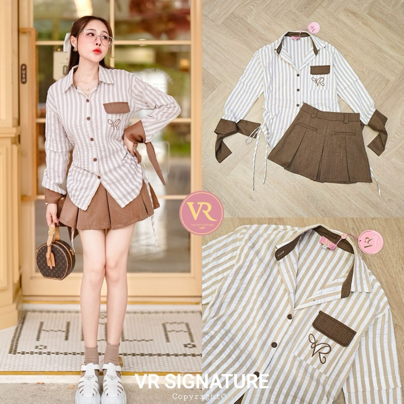 VR signature เสื้อคอปก+กระโปรง ชุดน่ารัก