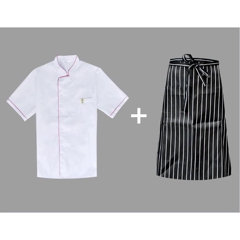 ชุดเชฟ3ชิ้น เสื้อ+ผ้ากันเปื้อน+หมวก UNISEX Chef overalls LONG ชุดเชฟทำอาหาร เสื้อแขนยาว - รูปที่ 5