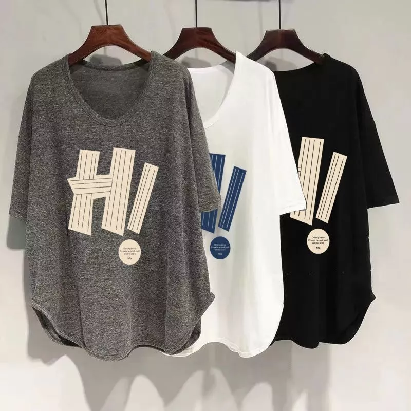 เสื้อยืดสาวอวบอ้วนไซส์ใหญ่ oversize เสื้อผ้าแฟชั่นฤดูร้อนมาใหม่ เสื้อโอเวอร์ไซส์สไตล์ผู้หญิง ลําลองทรงหลวมสไตล์เกาหลี