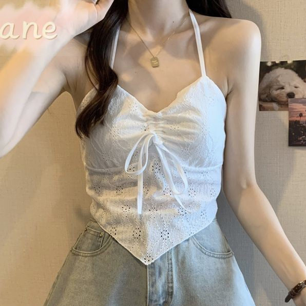 เซ็กซี่ลูกไม้แขวนคอเสื้อกั๊กการออกแบบ Sense Strappy Tube Top สวยกลับ Bow Top ผู้หญิง JN