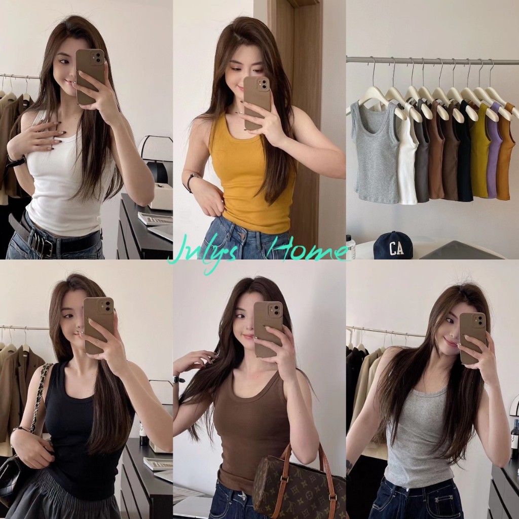 เสื้อกล้ามลำลอง เสื้อเเขนกุด สไตล์เกาหลี มีฟองน้ำ สีพื้น ผ้ายืดได้ เเมชท์ง่าย #J2203