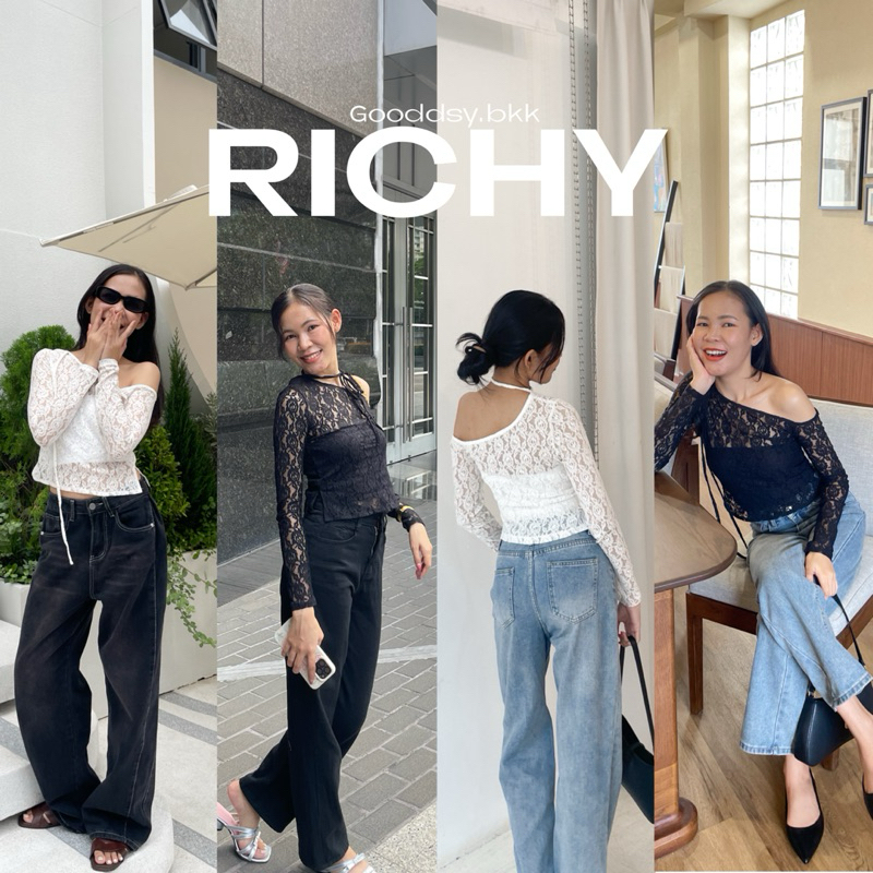 Richy เสื้อปาดไหล่ซีทรู ดีเทลผูกโบว์ | Gooddsy.bkk