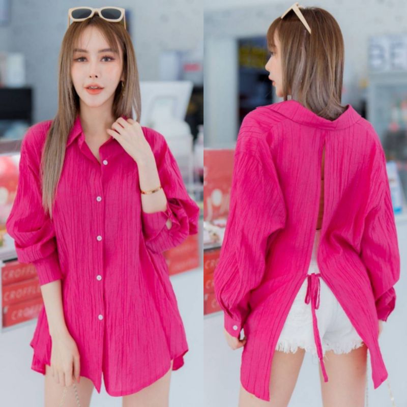 เสื้อเชิ้ตผูกหลังผ้าไหมเกาหลี