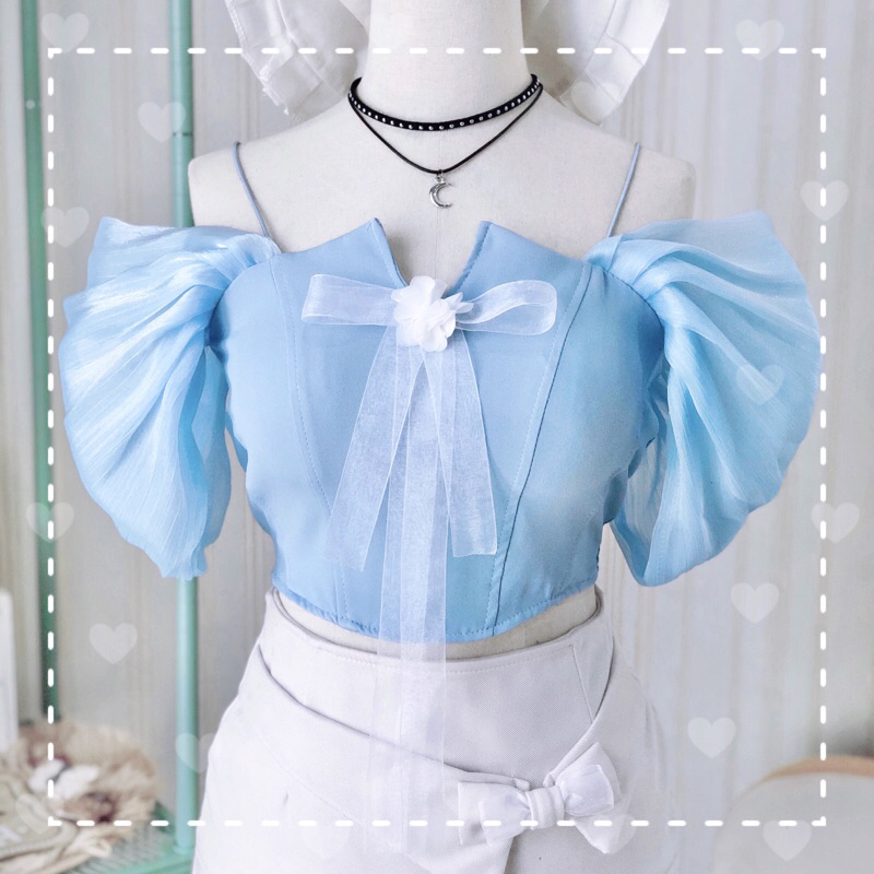 เสื้อออกงาน ปาดไหล่ สายเดี่ยว ผ้าแก้ว มีโบว์ เจ้าหญิง รูปที่ 8
