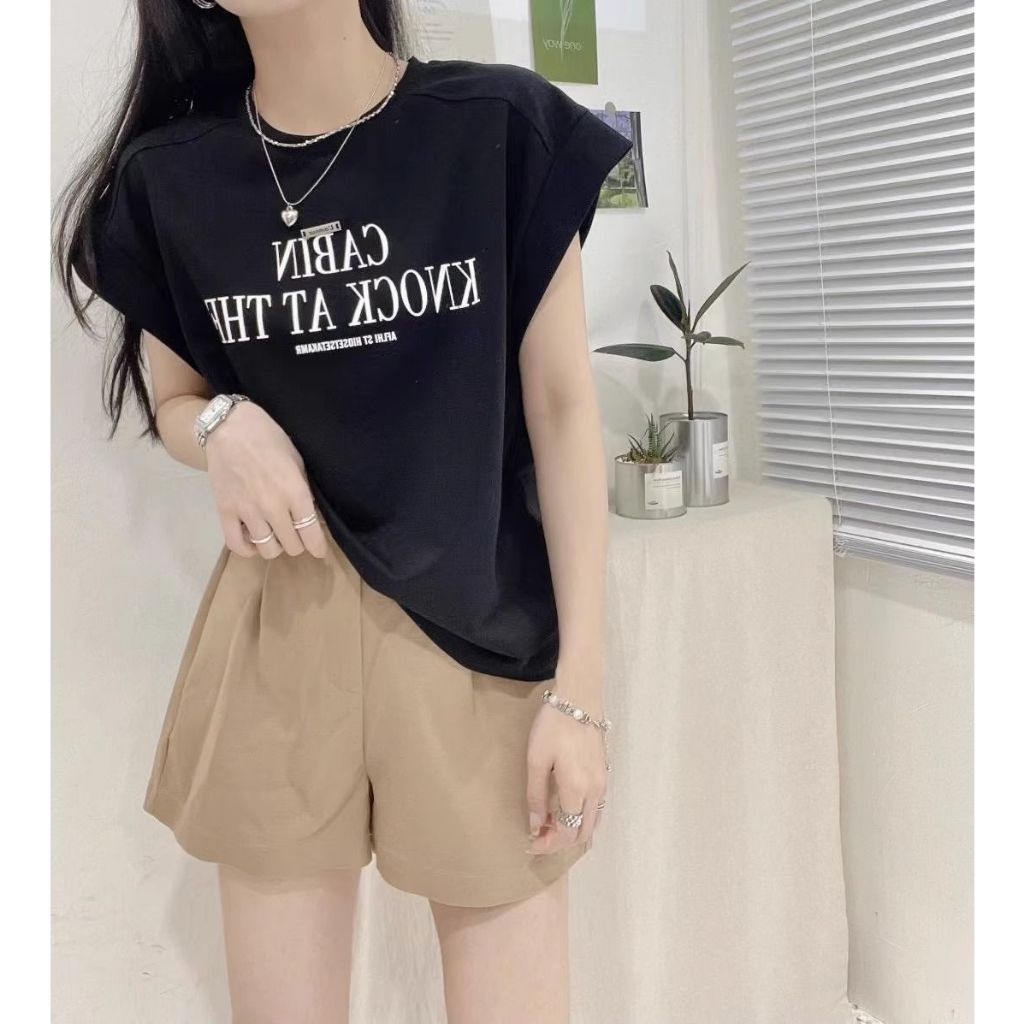 เสื้อแขนกุดลําลองทรงหลวมสไตล์เกาหลี สกรีนพิมพ์ลาย oversize เสื้อผ้าสาวอวบแฟชั่นฤดูร้อนใหม่ เสื้อยืดสวยๆผู้หญิงกําลังฮิต รูปที่ 4