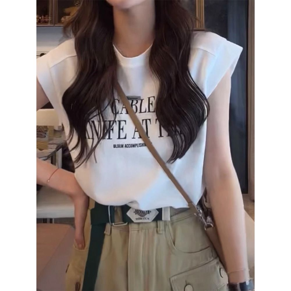 เสื้อแขนกุดลําลองทรงหลวมสไตล์เกาหลี สกรีนพิมพ์ลาย oversize เสื้อผ้าสาวอวบแฟชั่นฤดูร้อนใหม่ เสื้อยืดสวยๆผู้หญิงกําลังฮิต รูปที่ 5