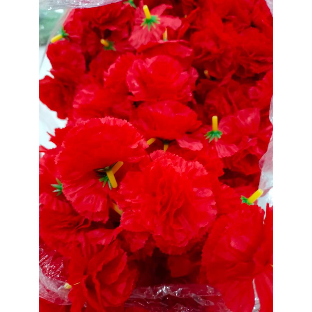 ดอกดาวเรืองปลอม สีแดง ดอกดาวเรืองผ้าอย่างดี สีแดง ** หัวดอกดาวเรือง 1ถุง 100ดอก พร้อมส่งจากไทย