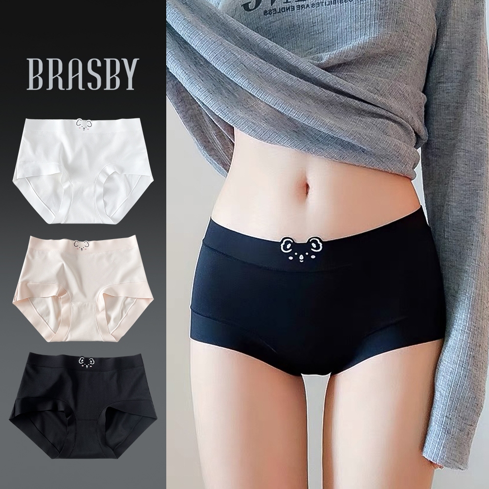 Brasby CUTE PANTIES ผ้าไหมน้ำแข็งแห้งเร็ว กางเกงชั้นในสตรีผ้าฝ้ายนุ่มระบายอากาศดีเอวกลางพิมพ์ลาย กางเกงใน สตรี ผู้หญิง