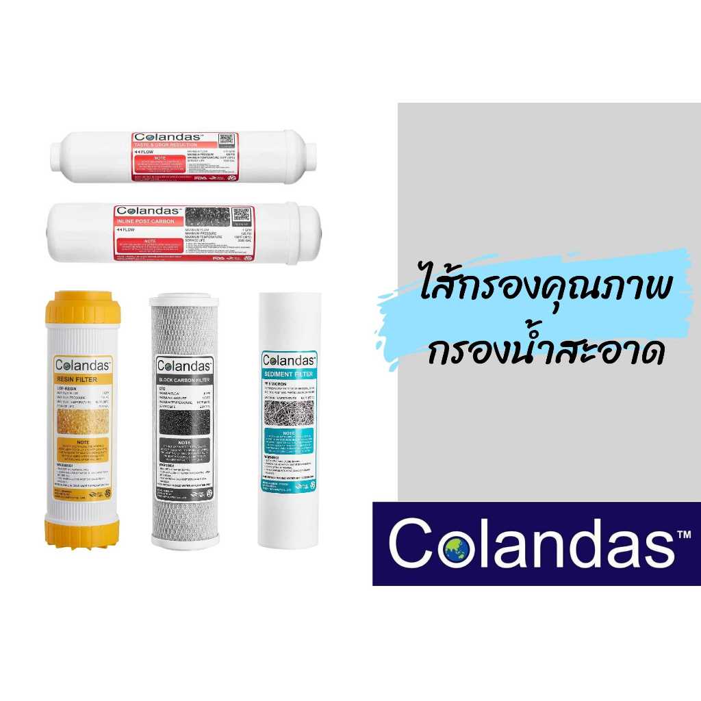 เซ็ทไส้กรองน้ำ 5 ชิ้น ไส้คาร์บอน และเรซิ่น สำหรับเครื่อง 5 ขั้นตอน