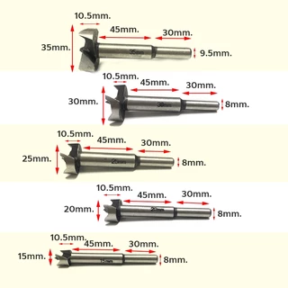 ดอกเจาะบานพับถ้วย สำหรับเจาะรูไม้ บานพับประตู HSS ขนาด 15-35 mm 5 ชิ้น