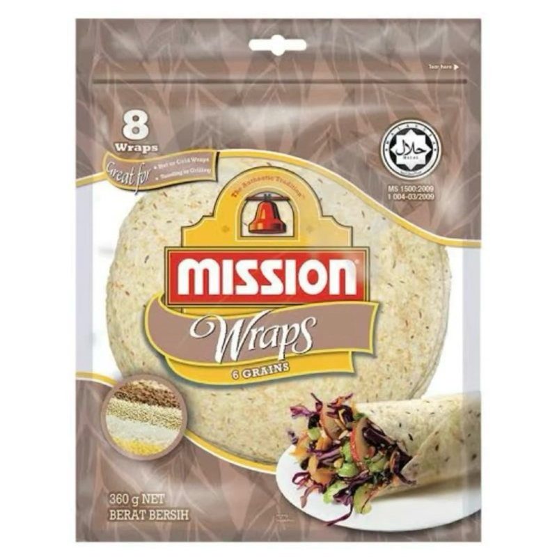 mission wrap 6 grainsแผ่นแป้งสำเร็จรูปมิสชั่นแร็ป 6เกรน ขนาด8นิ้ว มี8แผ่น