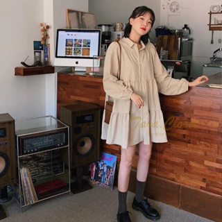IT055 TARA Dress ชุดมินิเดรส คอปกเชิ้ต แขนยาว มียางจั๊มที่ปล…