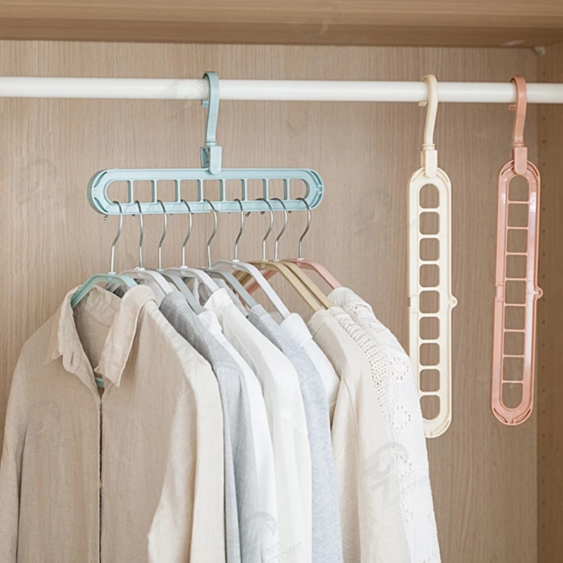 [ที่แขวน 9ช่อง/ตัว]ไม้แขวนผ้า ใส่ได้9ชุด ไม้แขวนเสื้อ 9 ช่อง ไม่แขวนจัดระเบียบ แบบประหยัดพื้นที่ (คละสี)