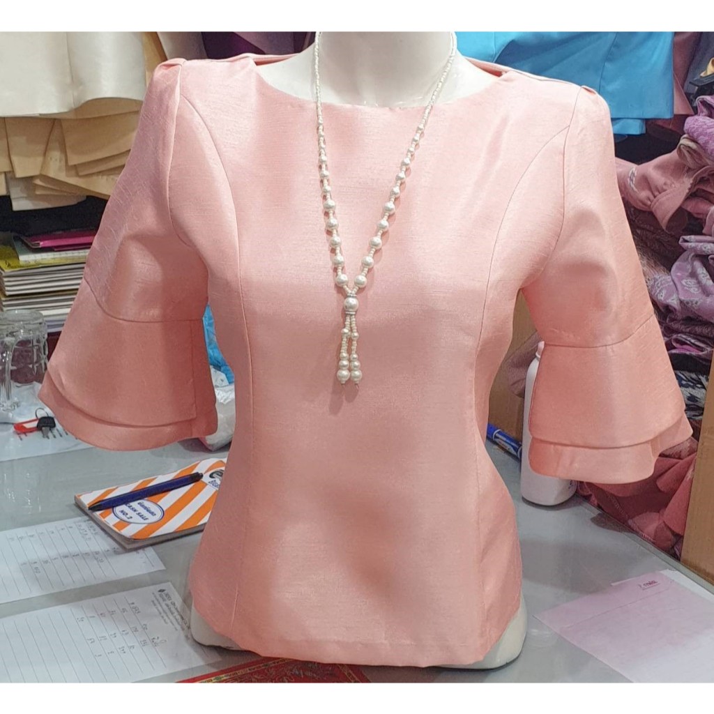 🎠 เสื้อผู้ใหญ่ มีหลายสี เสื้อออกงานบุญ งานบวช ชุดไทยประยุกต์ ผ้าไหมไทย Size M-2XL (อก 36"-42") Thai