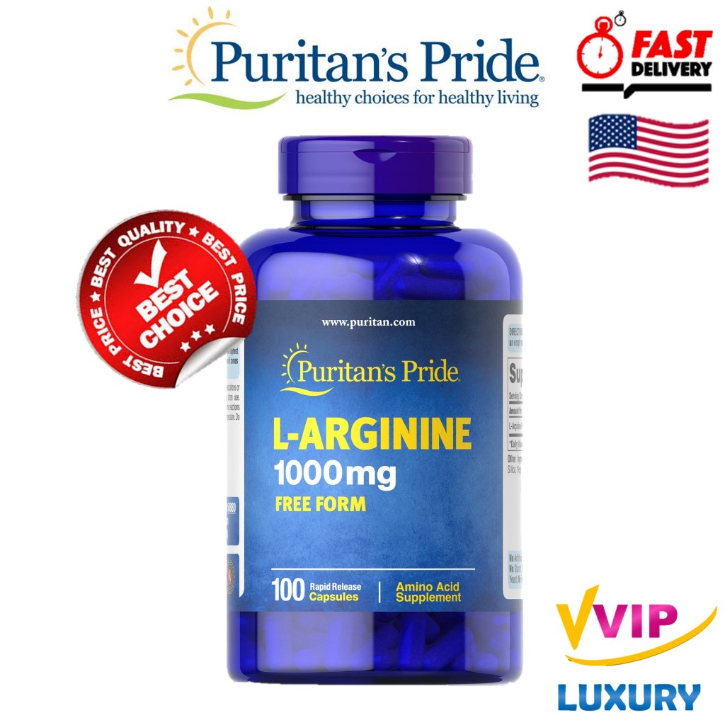Puritan's Pride L-Arginine 1000 mg Free Form 100 capsules exp12/2026