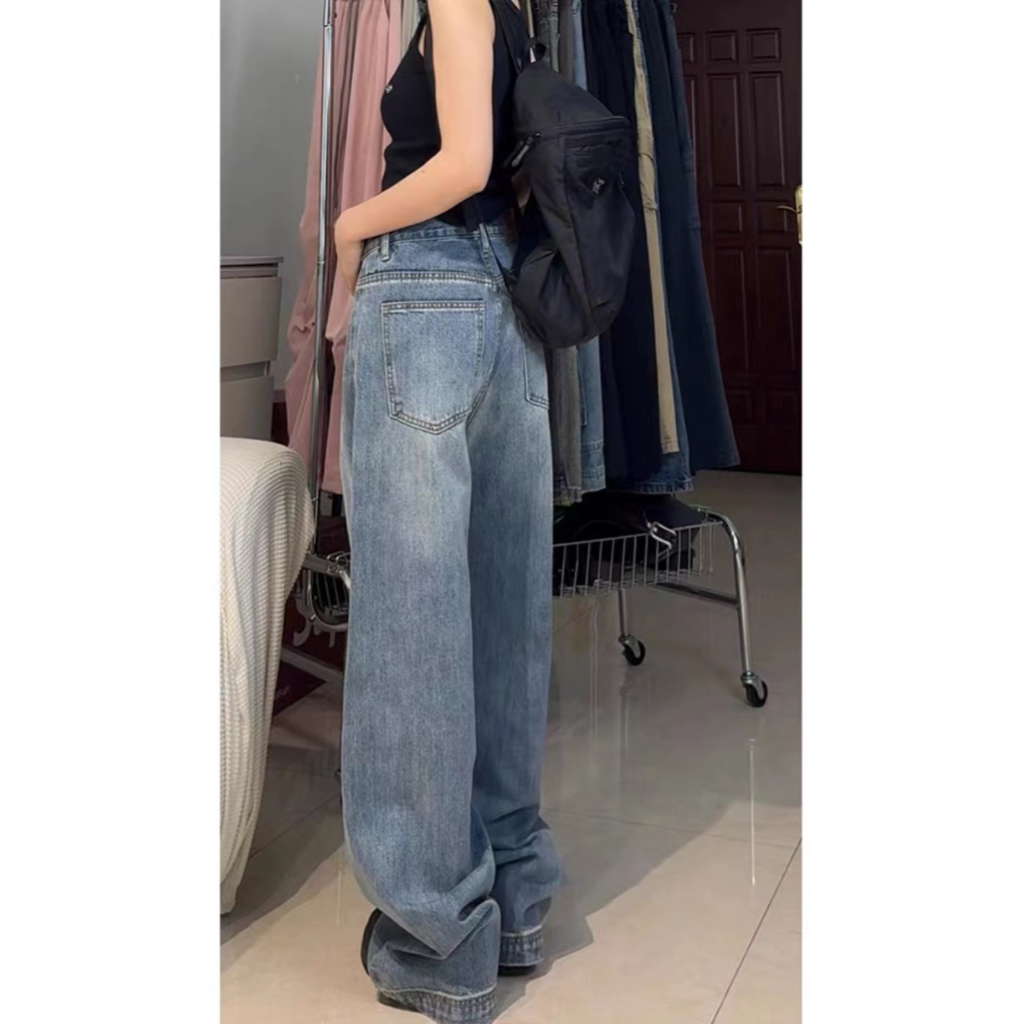 Women Summer New American Style Ins High Street Retro Jeans Niche High Waist Wide Leg Plus Size Pants - รูปที่ 6