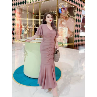 🔥Best Seller🔥ชุดออกงานเดรสยาวชีฟองหางปลาคอวีแขนระบายจับริ้วด้านหน้าดูหรูหรามาก#Maisie Shop