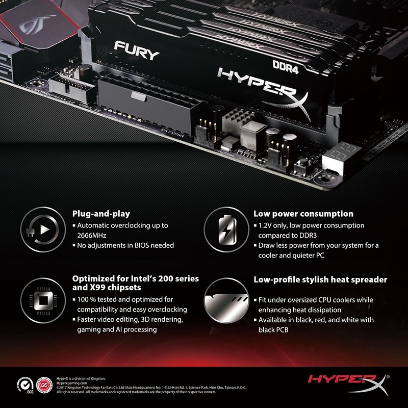 Kingston HyperX FURY Desktop DDR4 RAM 4GB 8GB 16GB 2133Mhz 2400Mhz 2666Mhz 3200Mhz DIMM Game Memory