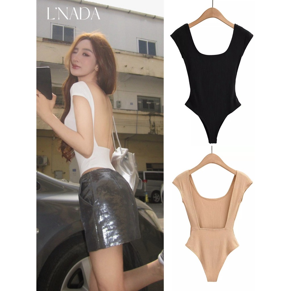 เสื้อบอดี้สูทแขนกุด โชว์หลังแซ่บ ผ้าร่องยืดใส่สบาย New สวยตรงปก