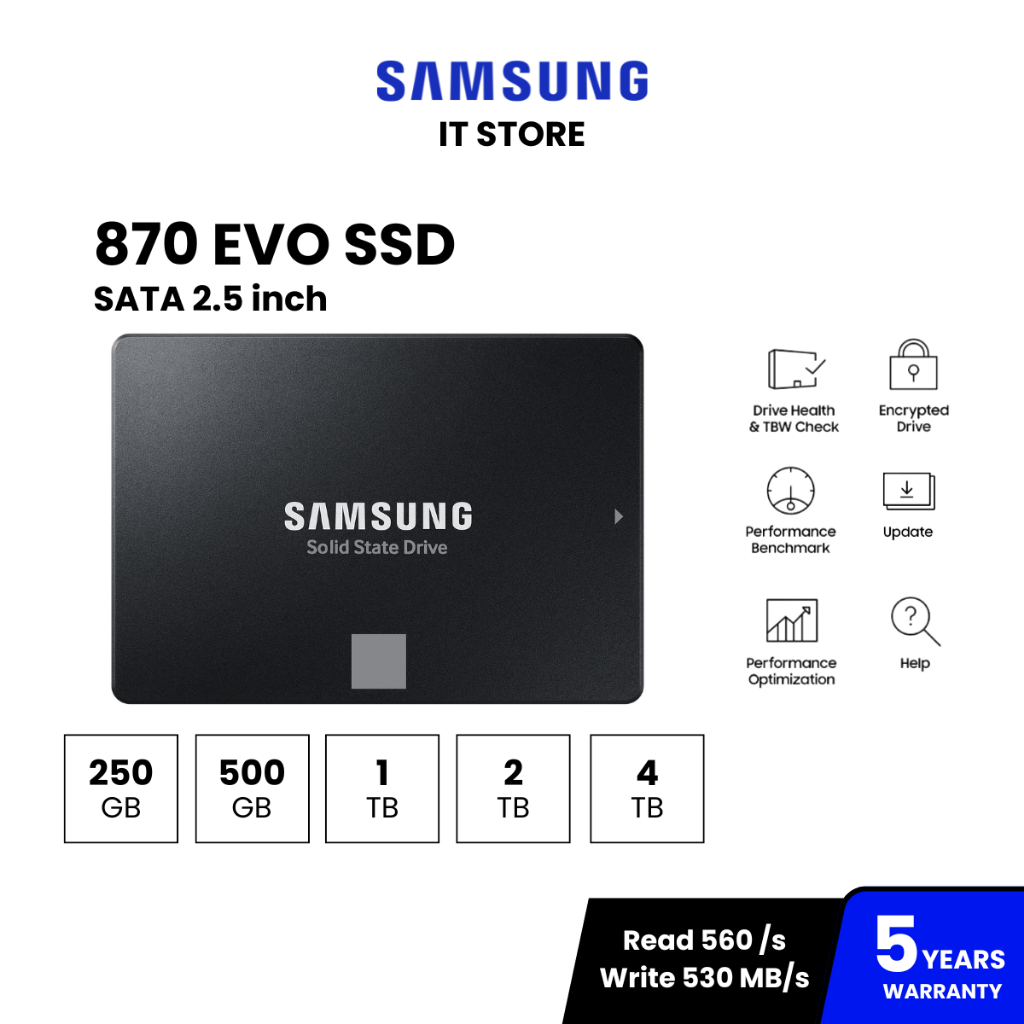 SAMSUNG 870 EVO SSD SATA 2.5" 560 / 530 MB/s ความจุ 250GB/ 500GB : 5Y (870 EVO / MZ-77E)