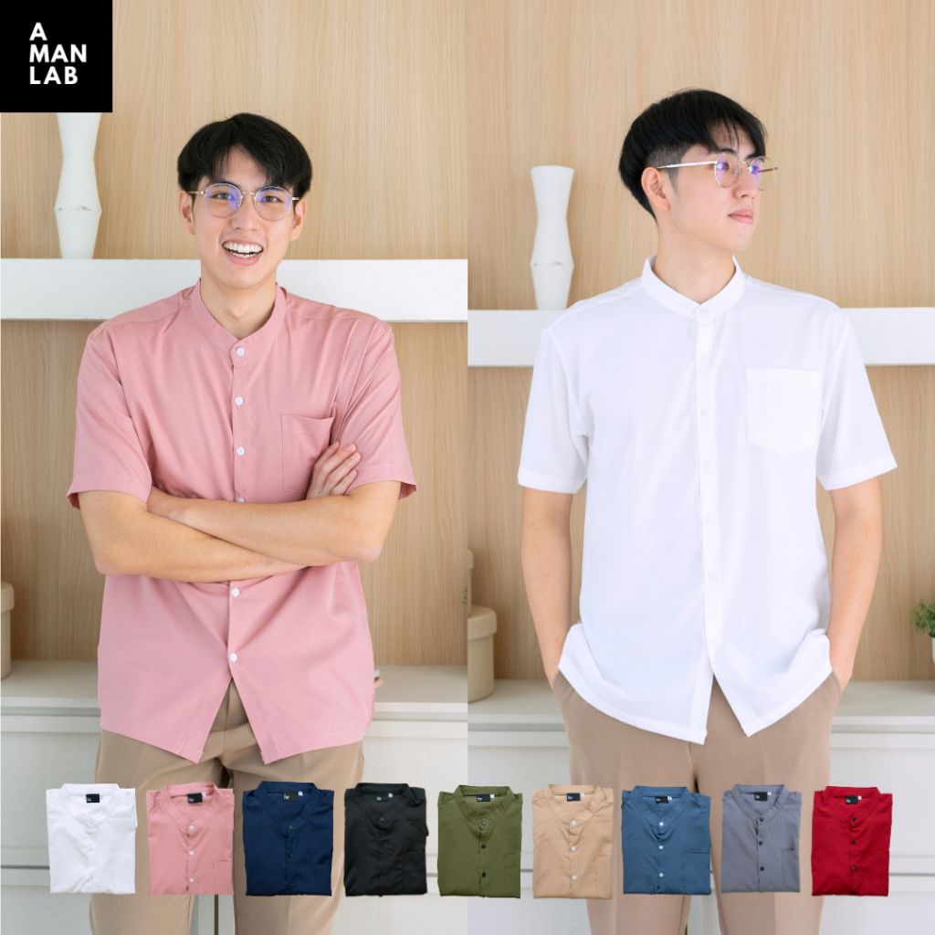 เสื้อเชิ้ตแขนสั้น ผู้ชาย CHINESE NECK เสื้อเชิ้ตผู้ชาย โอเวอร์ไซส์ oversize