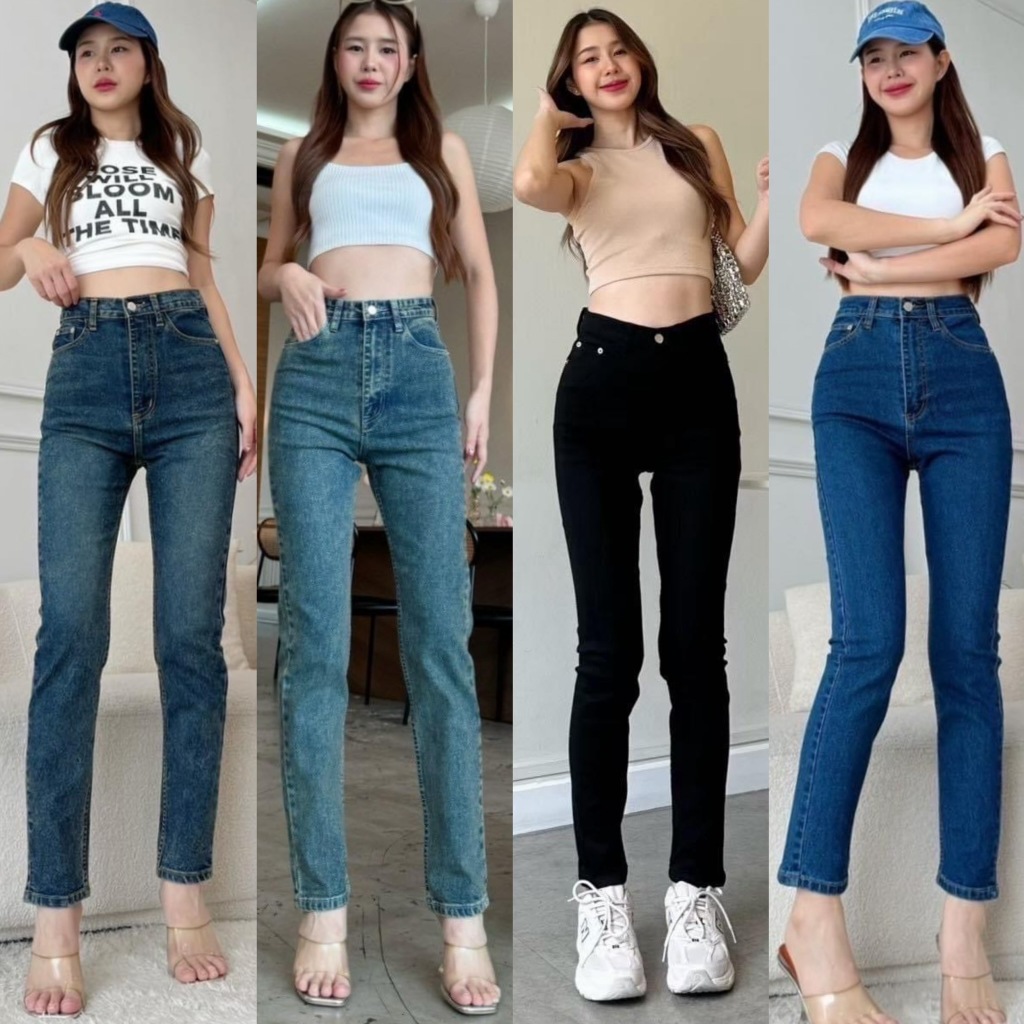 YAM ' Jeans (S-3XL) กางเกงยีนส์ ทรงบอย ผ้านิ่มยืด เอวสูง ทรงงานสวย เก็บพุงเริ่ด ใส่แล้วหุ่นเป๊ะ ปัง มั่นใจขึ้น